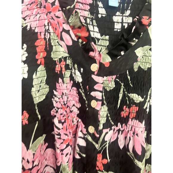 Draper James Black Floral Smocked Boxy Shirt Blouse Plus Size Size 1X XL Light - Picture 4 of 12